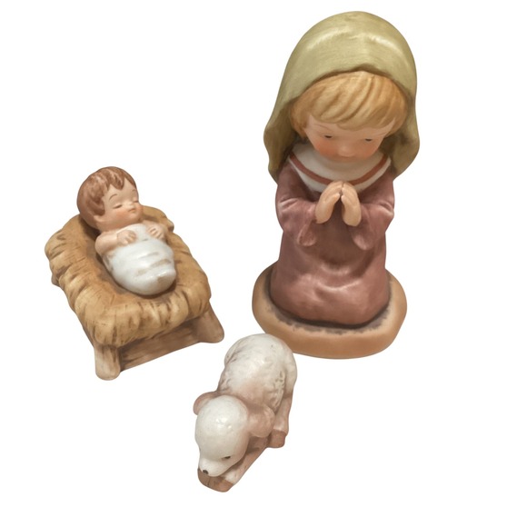 Little Bible Friends Nativity Set by Lucas 1980 Enesco Mary Baby Lamb Figurines - Picture 1 of 16